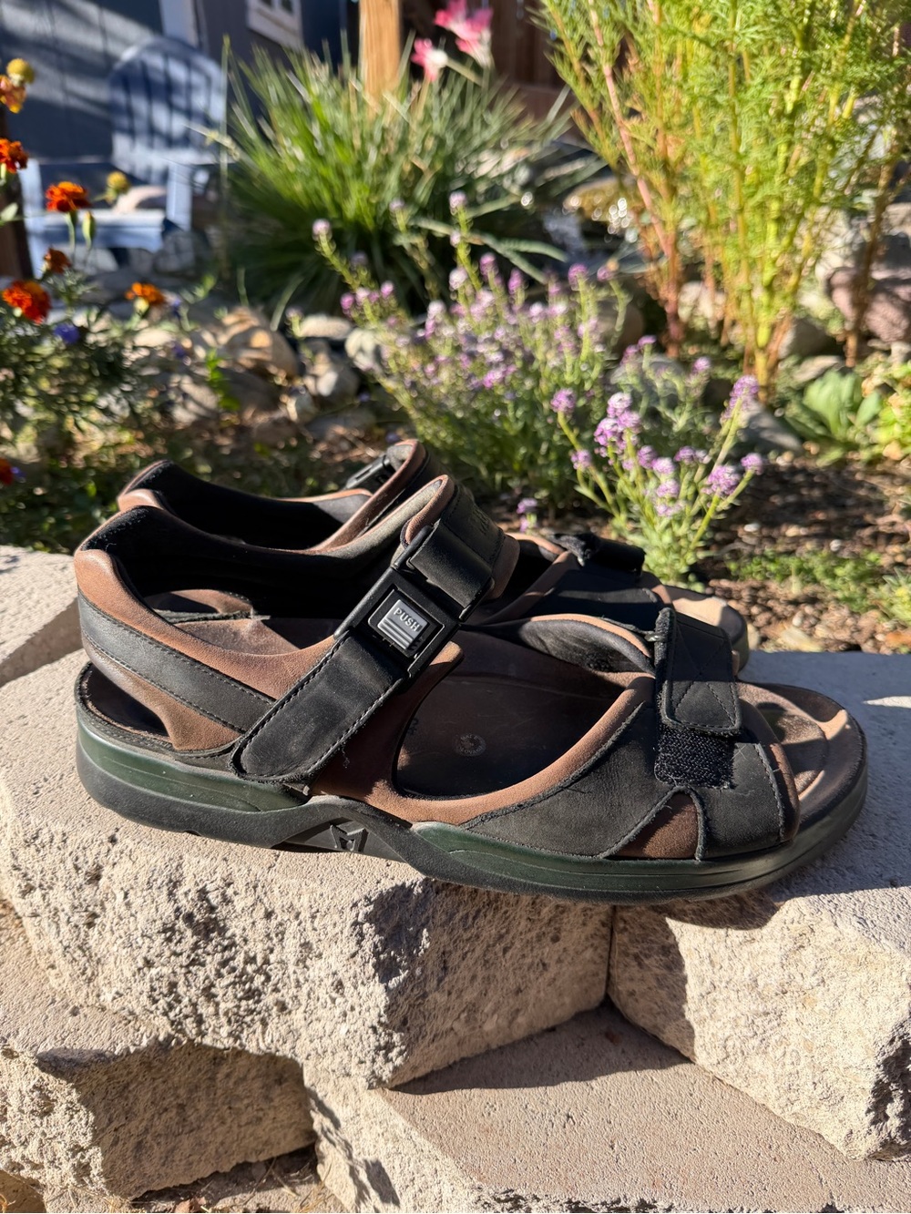 Mephisto Men's Black and Brown Adjustable Outdoor Sandals